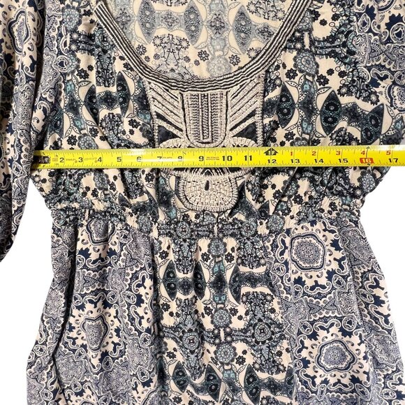 One World Boho Tunic Embroidered Peasant Gypsy Top Paisley Lg Smocked Waist - Picture 13 of 14